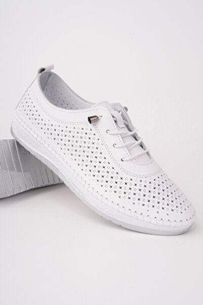 Madam Tarz Vrp-1800 Tied Patterned Genuine Leather Ballerinas