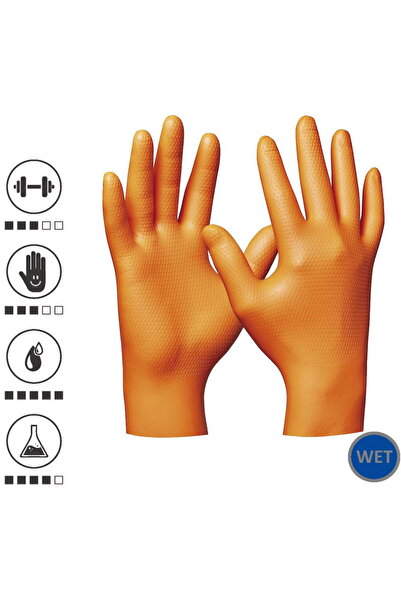 GEBOL 709668, Set of 50 Orange Nitrile Ultra Grip Protective Gloves, Size 8/M
