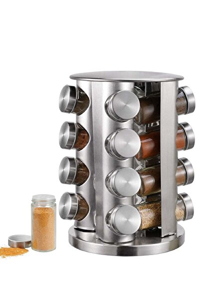 GENERAL Stainless steel rotating spice rack with 16 storage containers, label...