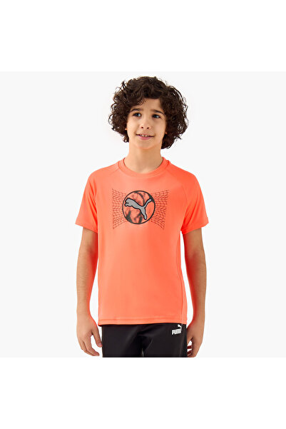 Puma Boys Crew Neck T-shirt with Logo Print - Cotton - Short Sleeves