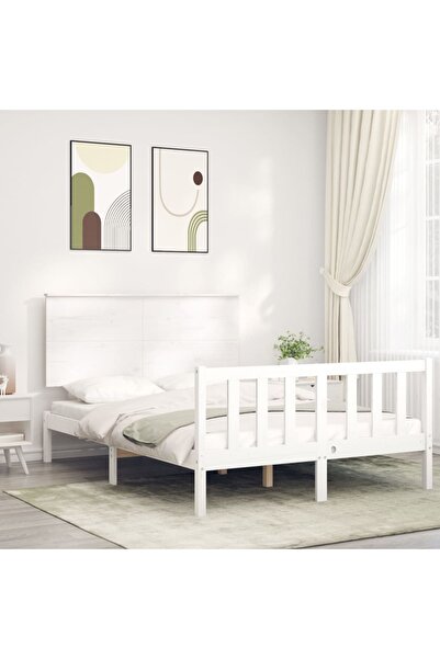 Concept Cadru de pat cu tăblie, alb, 120x200 cm, lemn masiv