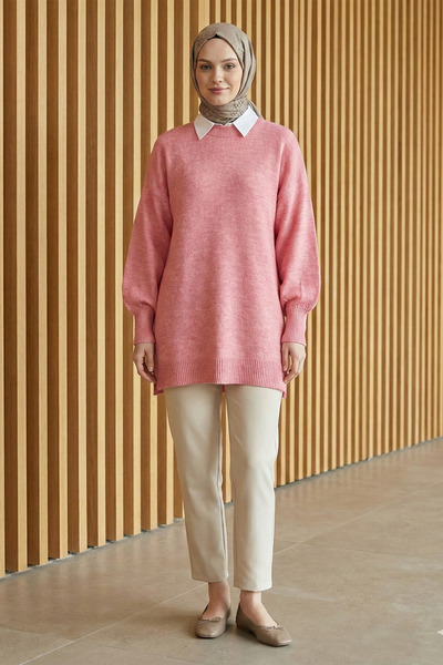 FERHEL Sweater with Crew Neck, Balloon Sleeves, Loose Knitwear Tunic Sweater ...