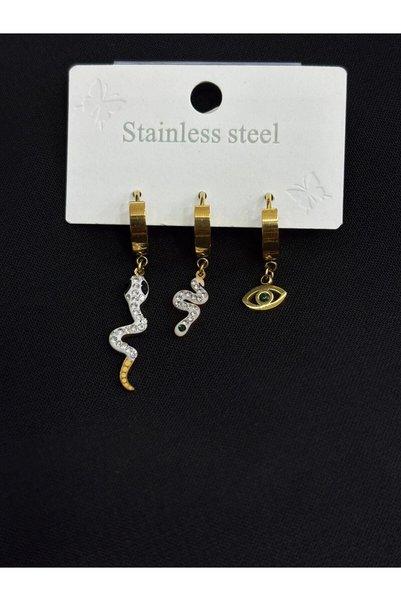 Melisa Takı & Aksesuar 316L Steel Gold Color 3 Piece Earrings