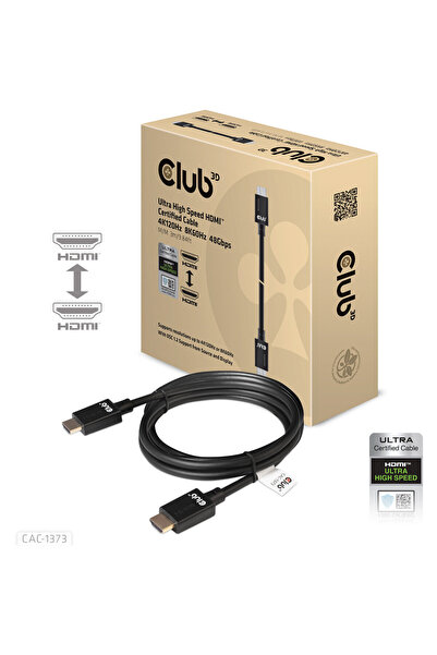 Club 3D HDMI ултра високоскоростен 4K120Hz, 8K60Hz кабел 48Gbps M/M 3 м/ 9,84...