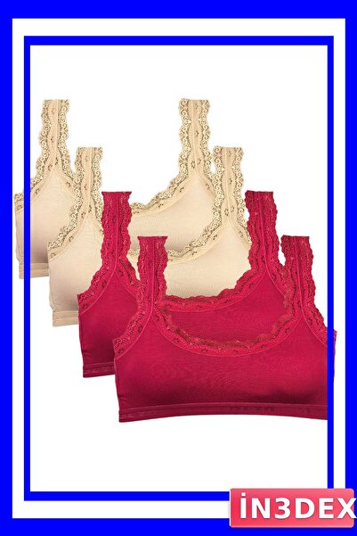 İN3DEX طقم بوستير من قماش الخيزران بتفاصيل تطريز من الدانتيل 4 قطع