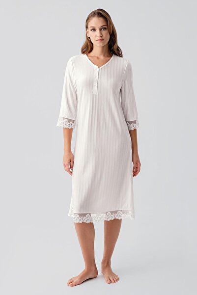 Artış Truvakar Sleeved, Lace and Buttoned, Flexible Viscose Nightgown