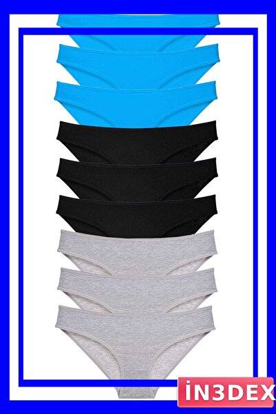 İN3DEX Lycra Women's Slip Panties Set 9 Pieces Black Gray Blue