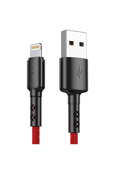 VIPFAN USB към Lightning кабел за данни X02, 3A, 1.8 м (червен)