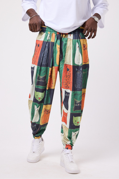 Superbluemexico Unisex Street Style Printed Wrinkled Sports Baggy Trousers