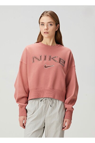 Nike Phoenix Fleece Oos Logo Crew Oversize Широкий крій Рожева жіноча толстовка
