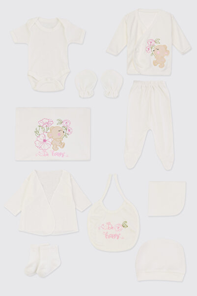 Panço Yenidoğan Ayıcık ve Çiçekli Ekru 10'lu Hastane Çıkış Seti