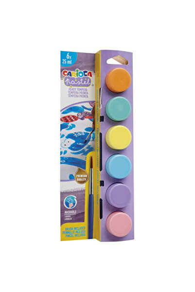 CARIOCA Super Washable Tempera, 6 colors x 25 ml/set, includes brush, - pastel
