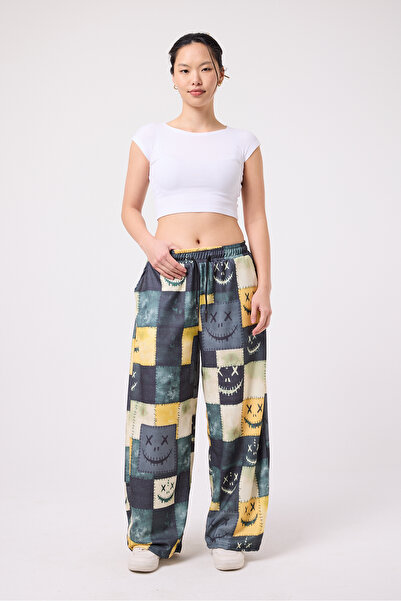 Superbluemexico Women's Street Style Printed Wrinkled Sports Baggy Pants