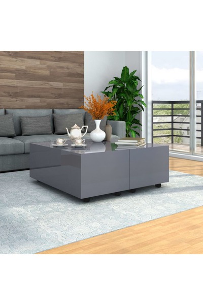 Concept Τραπεζάκι σαλονιού, γυαλιστερό γκρι, 100 x 100 x 35 εκ.