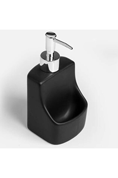 AVA Dozator Săpun Ceramic Negru 350ml cu Suport Burete, pentru Chiuvetă Bucăt...