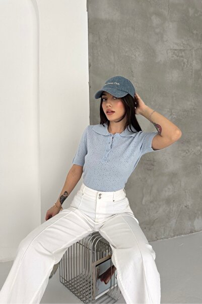 Noi Belis Polo Collar Perforated Knitwear Blouse Ss26Bz0007