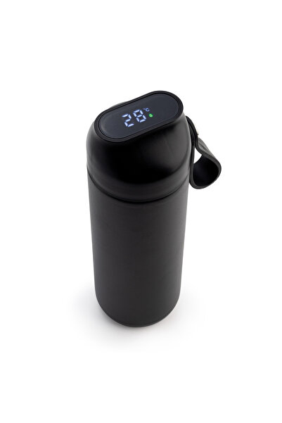 mercanpromosyon ترموس من الفولاذ الأسود مع حزام سيليكون وشاشة رقمية ذكية