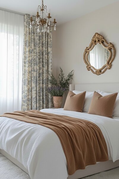 JACA 3'lü Keten Kumaş Dekoratif Yatak Runner & İç Dolgulu Yastık Kare Kırlent...