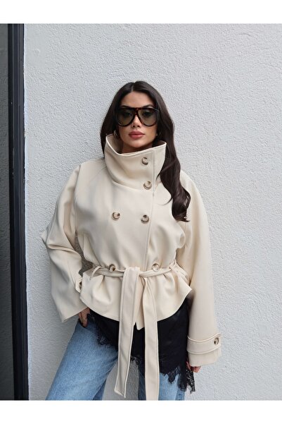 ESRAHELVACI High Collar Belted Short Trench