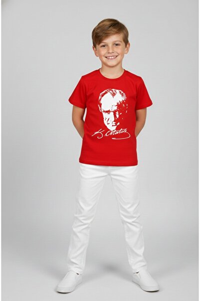 BLACK SWALLOW Момчешка тениска с принт на Ататюрк - комплект с бели ленени па...