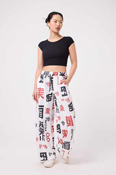 Superbluemexico Women's Street Style Printed Wrinkled Sports Baggy Pants