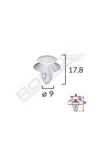 ROMİX Cleme tapițerie pentru Mercedes/Dacia Logan 9 X 17,8 MM - Negre Set de 10