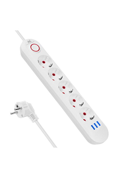 Maclean Πολύπριζο, επέκταση 5 υποδοχών + 3xUSB, 110-240V AC 50/60Hz, 2.1A μέγ...