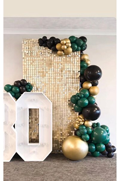 Çemrek Süs Parti Dark Green Black Gold Chrome Balloon Chain Set Including 103...
