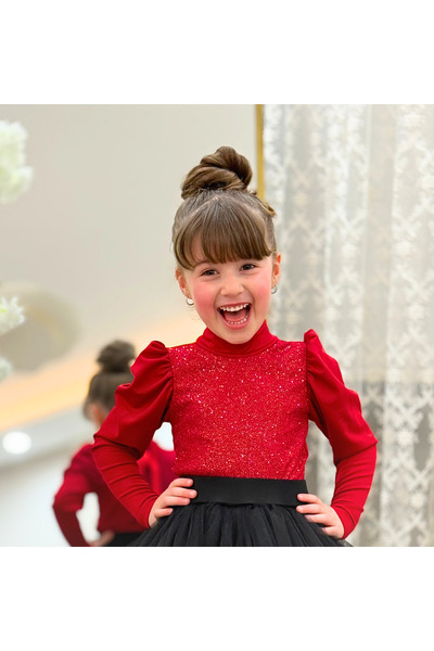 LULLY KİDS Κοριτσίστικη Κόκκινη Μπλούζα με Γκλίτερ και Μακριά Μανίκια Καρπούζ...