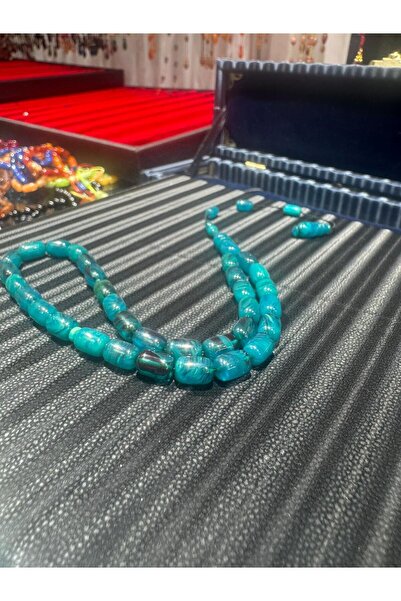 Septemmart سبحة خرزية من العنبر المصبوب خصيصًا بقطع كبسولي بحجم بيروكراط، مقا...