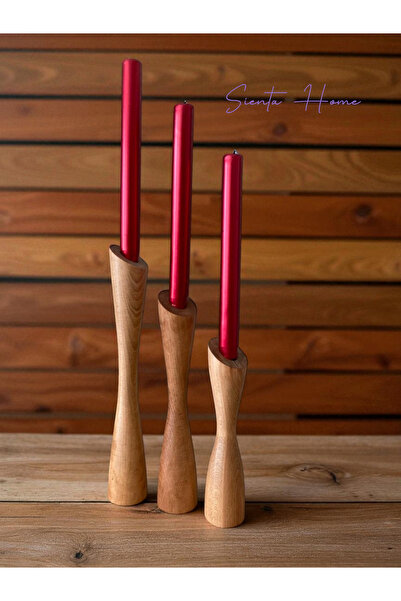 Sienta Home Boho 3'lü Doğal Ahşap Şamdan Mumluk Seti