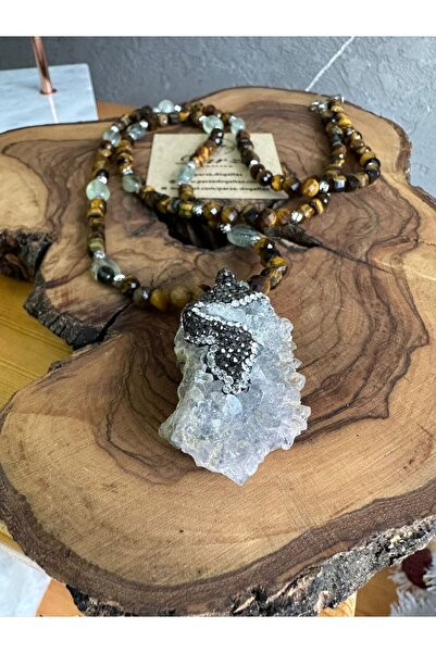 parze doğaltaş Cat's Eye & Phrenite & Chalcedony Design Necklace