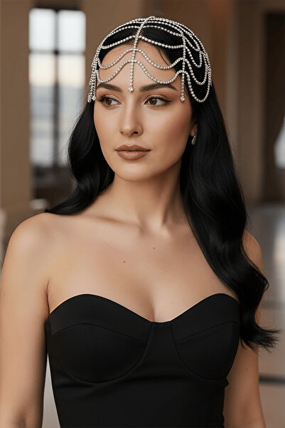 TAKIŞTIR Gümüş Renk Taş Detaylı Saç Aksesuarı/Kına Aksesuarı