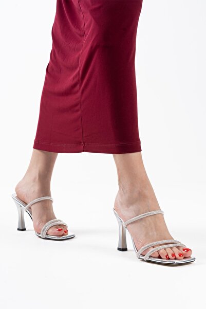 BellaPiede Silver Mirror Stone Women's Heeled Slippers Bp20My01E