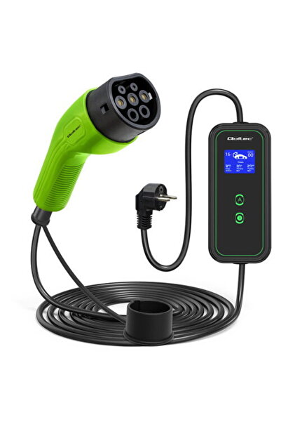 Qoltec Încărcător mobil pentru vehicule electrice 2 în 1 tip 2, cu ecran LCD ...