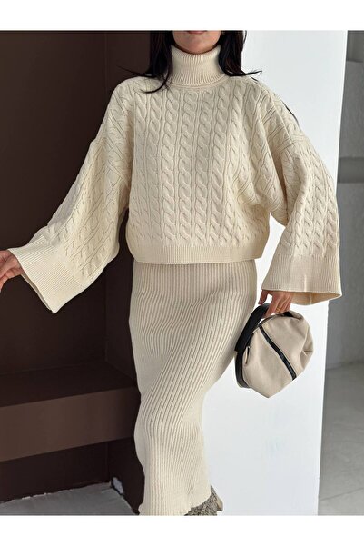 FORMO Women's Square Neck Hair Knit Sweater Dress Set