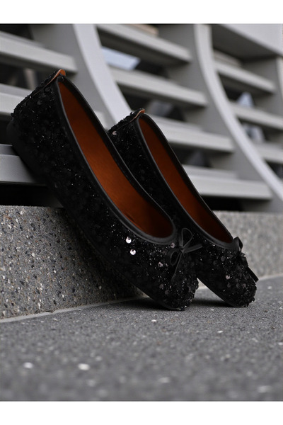 HFKY Women's Sequined Bow Detailed Casual Ballerinas