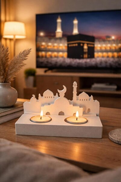 Görke Tasarım Dekoratif Camii Figürlü İkili Tealight Mumluk, Ramazan için Mum...