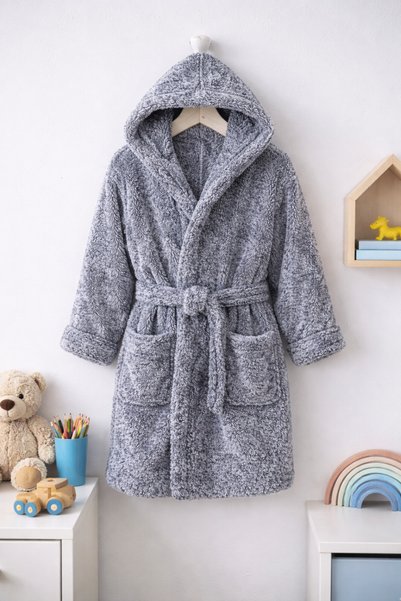 Mislina Home Luna Soft Girls'/Boys' Hooded Wellsoft Bathrobe Plush Dressing Gown |   Anthracite