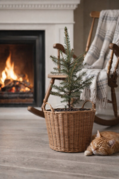 fatimehomedecor El Yapımı Rattan Çiçeklik Sepet 25x35 cm – Doğal Hasır Saksıl...