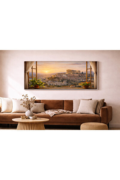 woodhomeworks Tek Parça Gerçek Ahşap Yatay Panorama Çerçeveli Tablo pencerede...
