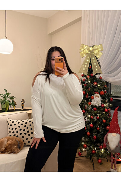 PASTEL BUTİK Bluză elastică din modal cu detaliu la umăr - Albă