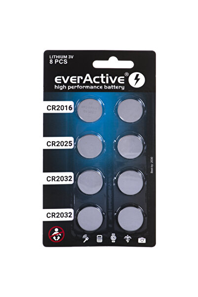 everActive Комплект от 8 литиеви батерии: 4 x CR2032, 2 x CR2025, 2 x CR2016