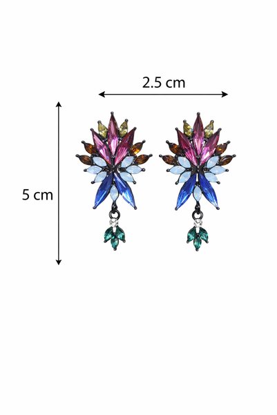 Karşıyaka Bijuteri Colorful Stone Flower Shaped Dangle Earrings