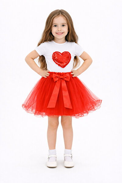 Nacar 23 Nisan 29 Ekim Gösteri KıyafetiPayet Kalpli Kız Çocuk Tütü Takım