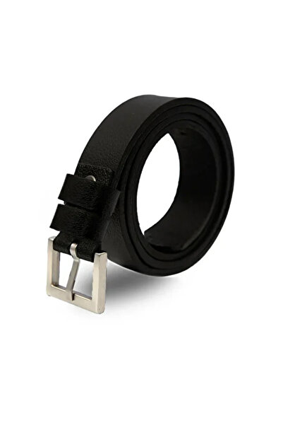 Velvoria Women's Black Color Shiny Silver Buckle Leather Belt