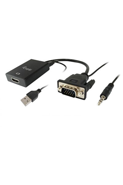 EQUIP Adaptor VGA la HDMI cu audio, negru, 15 cm