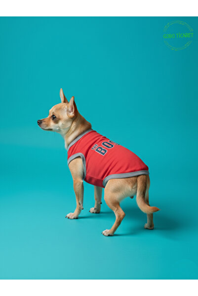 Gobo Kırmızı The Boss (Patron) Yazılı Kedi ve Köpek Kıyafeti Tişörtü Elbisesi SMALL/S/Beden 1
