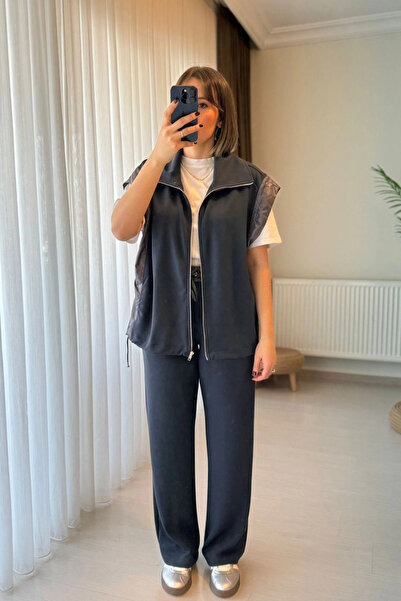 Kubos Moda Black Vest and Trousers Set with Elastic Waist and Zipper