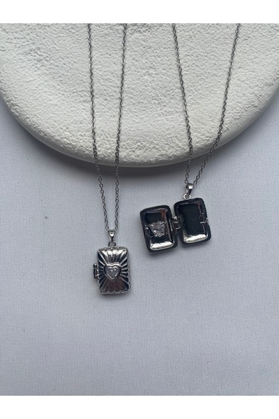 COLLECTİON Kalpli taş detaylı açılır kapanır kapaklı fotoğraf koyulabilir anı...